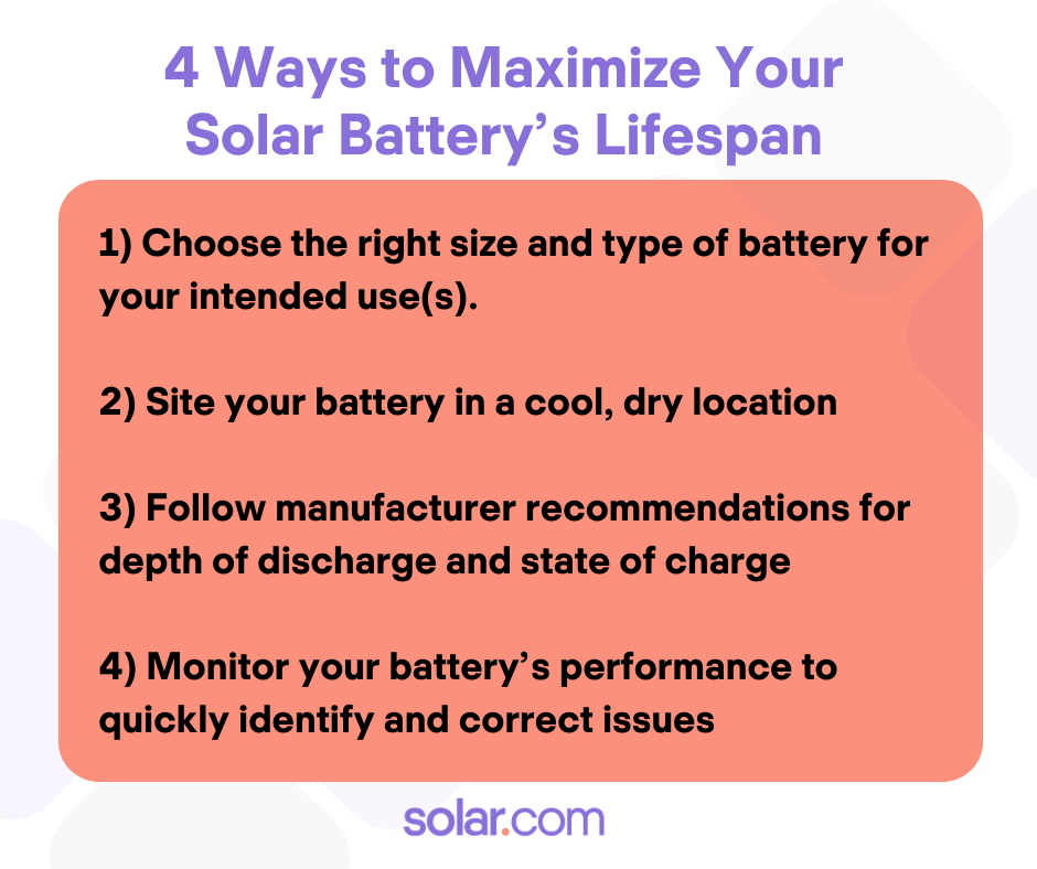 infographic showing four ways to extend the life of a solar battery