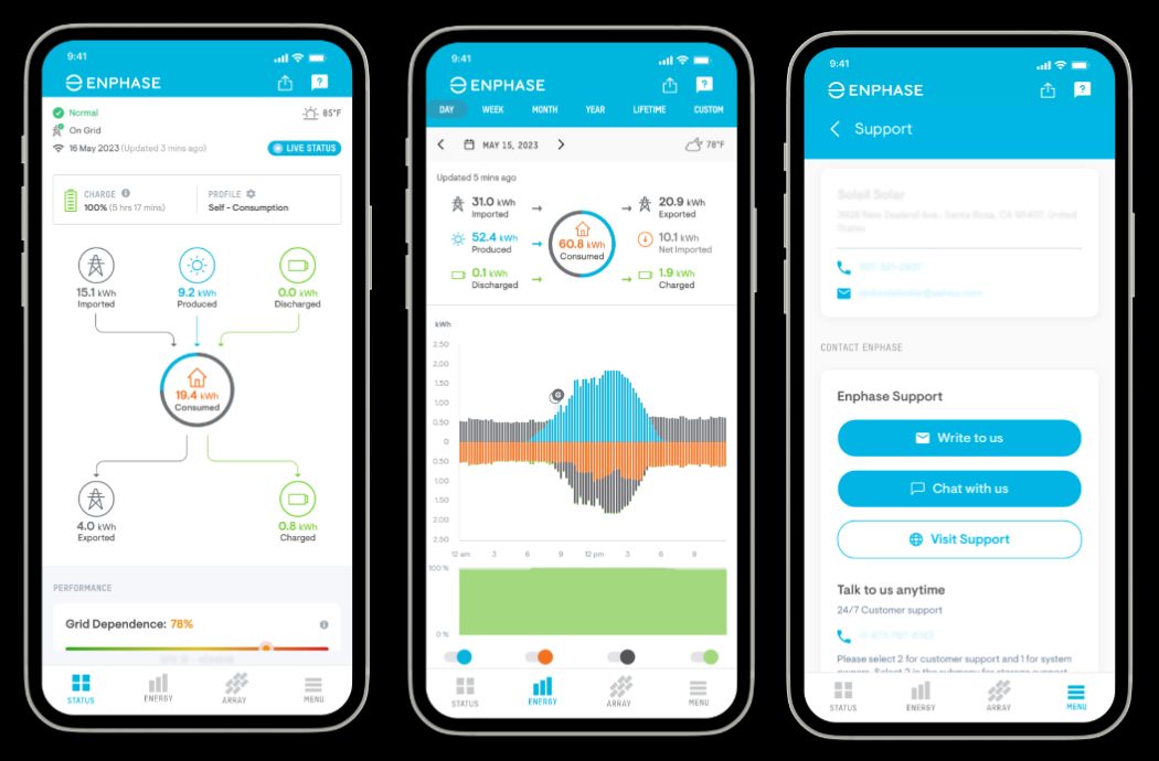 Enphase Enlighten App monitoring and customer service portal